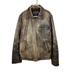 Vintage y2k American Eagle Bomber Leather Jacket Zip Distressed Worn Look LG